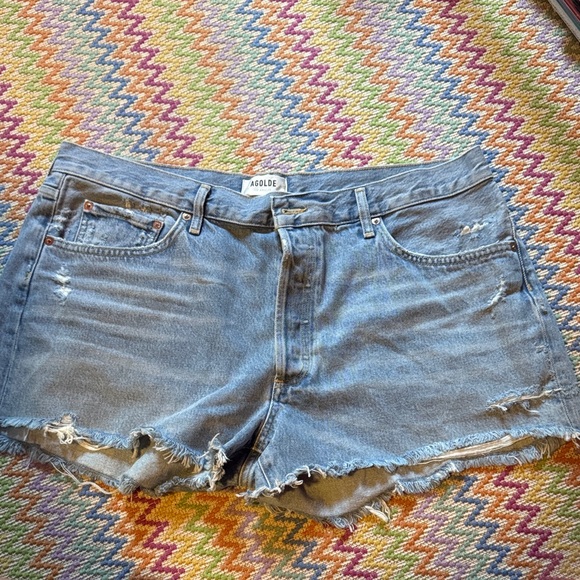 Agolde Light Blue Distressed Jean Shorts 33